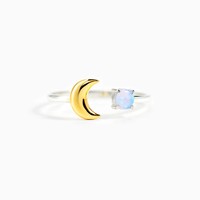 Bague délicate en argent S925 plaqué or 18 carats avec opale lunaire, bague ouverte céleste en argent sterling 925