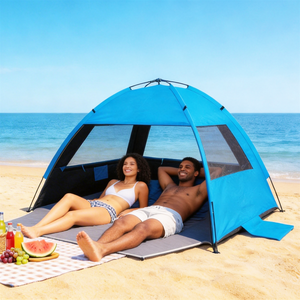 Abri solaire <span class=keywords><strong>de</strong></span> plage d'été léger anti-UV <span class=keywords><strong>pour</strong></span> 2-3 personnes, idéal <span class=keywords><strong>pour</strong></span> pique-nique en bord <span class=keywords><strong>de</strong></span> mer, camping, randonnée, voyage, auvent d'ombrage extérieur - Product Image 1