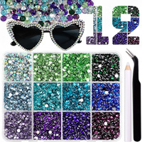 Lot de 12 grilles de strass plats colorés de 3 mm pour nail art, pierres en résine pour ongles, artisanat DIY, coffret cadeau, décorations