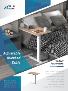 AOKE Modern Hospital Dining <strong>Table</strong> <strong>Adjustable</strong> Overbed Gaming Desk with Iron and Panel Wood Stand Side <strong>Table</strong> - Product Image 6