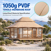 Villa de villégiature préfabriquée de luxe 4,5x8,5m à double couche, quatre saisons, avec mur en verre à rupture de pont thermique et membrane tendue PVDF 1050g