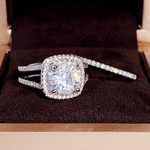 Juego de Anillos de Pareja de Doble Capa en Tono Plateado, Elegante Anillo de Moda para Vestido de Fiesta, Accesorio para Atuendo Diario - Product Image 6