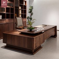 LBZ-320X Nouveau bureau de direction en forme de L de style chinois avec armoire latérale en bois massif de noyer noir d'Amérique du Nord pour PDG/Directeur général