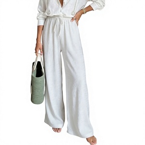 <span class=keywords><strong>Pantalones</strong></span> casuales de <span class=keywords><strong>mujer</strong></span> de pana y poliéster de corte recto con cintura elástica de color liso, holgados, de verano, transfronterizos 2026 para <span class=keywords><strong>Wish</strong></span> - Product Image 1