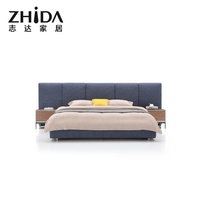 Zhida Neuerscheinung Hochwertiges Schlafzimmermöbel-Set zum Großhandelspreis Modernes Kingsize-Stoffbett mit Großem Kopfteil für Villen