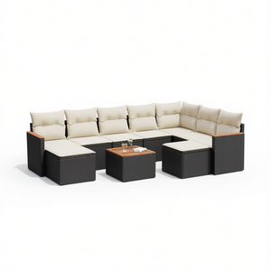 Ensemble de canapés de jardin modulaires élégants en rotin PE noir avec coussins en mousse haute densité, grand mobilier sectionnel - Product Image 1