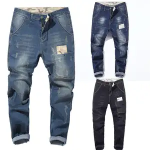 H7760 fashion luxury patches design stretch custom plus size denim harem men's jeans for men