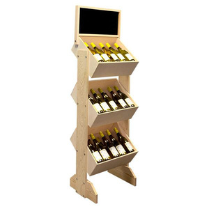 Soporte de Exhibición de Vodka de Madera de Estilo Cajón de 3 Niveles Personalizado, Expositor de Whisky con Cabecera de Pizarra - Product Image 3