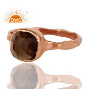 Bague empilable en argent sterling plaqué or rose avec pierre précieuse de quartz fumé facetté, bijoux indiens, fabricant - Product Image 2