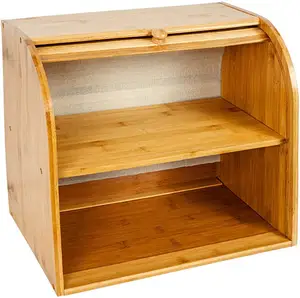 बांस रोटी बॉक्स 2 परत बड़ी क्षमता; Countertop रोटी भंडारण बिन-Rolltop Breadbox-रोटी बक्से के लिए रसोई