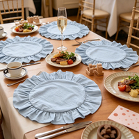 Ensemble de sets de table et de serviettes en lin à volants - Sets de table résistants à la chaleur pour mariage, fête, dîner à la maison, décorations bohèmes