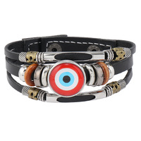 Vente en gros d'accessoires du mauvais œil Bracelet en cuir du mauvais œil bleu turc pour hommes ou femmes