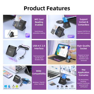 เครื่องอ่านสมาร์ทการ์ด USB C พร้อมเครื่องอ่าน NFC CAC เครื่องอ่านบัตรชิปธนาคาร DOD Common <span class=keywords><strong>Access</strong></span> ID แบบ 2-in-1 - Product Image 2