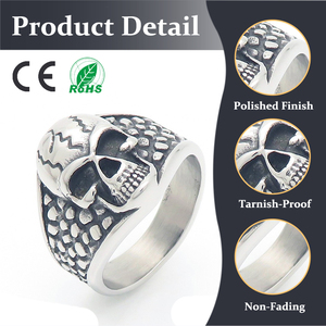 Anello da uomo in acciaio inossidabile con teschio fantasma, personalizzabile, versatile, retrò, di tendenza, ipoallergenico e anti-sbiadimento, all'ingrosso - Product Image 1
