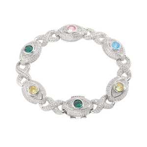 BES 20mm Iced Zircon Rhodium Plated Brass Jewellery Hip Hop Bling Bubble Gold Cuban Chain <b>Bracelet</b> Oval Gems Crafted For Gift - Product Image 1