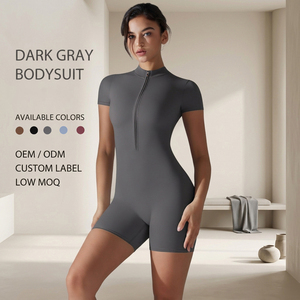Combinaison de yoga pour femme FH, ultra douce, à demi-zip, col montant, manches courtes, une pièce, tenue de sport sculptante et ajustée, fabrication usine - Product Image 1