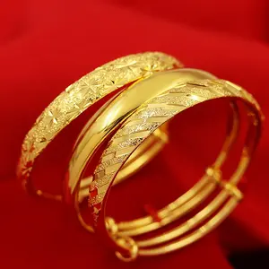 Adjustable Brass 24 18k Gold Plated Bangle Dubai Alluvialゴールドインディアン女の子African Bride Women Jewelry Bangles Brass Do Not Fade