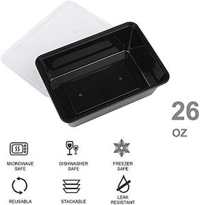 Boîtes de préparation de repas en plastique noires, micro-ondables, résistantes à la congélation, 1 compartiment, sans BPA, boîtes à lunch bento, 38 oz, boîtes de conservation de la fraîcheur - Product Image 2