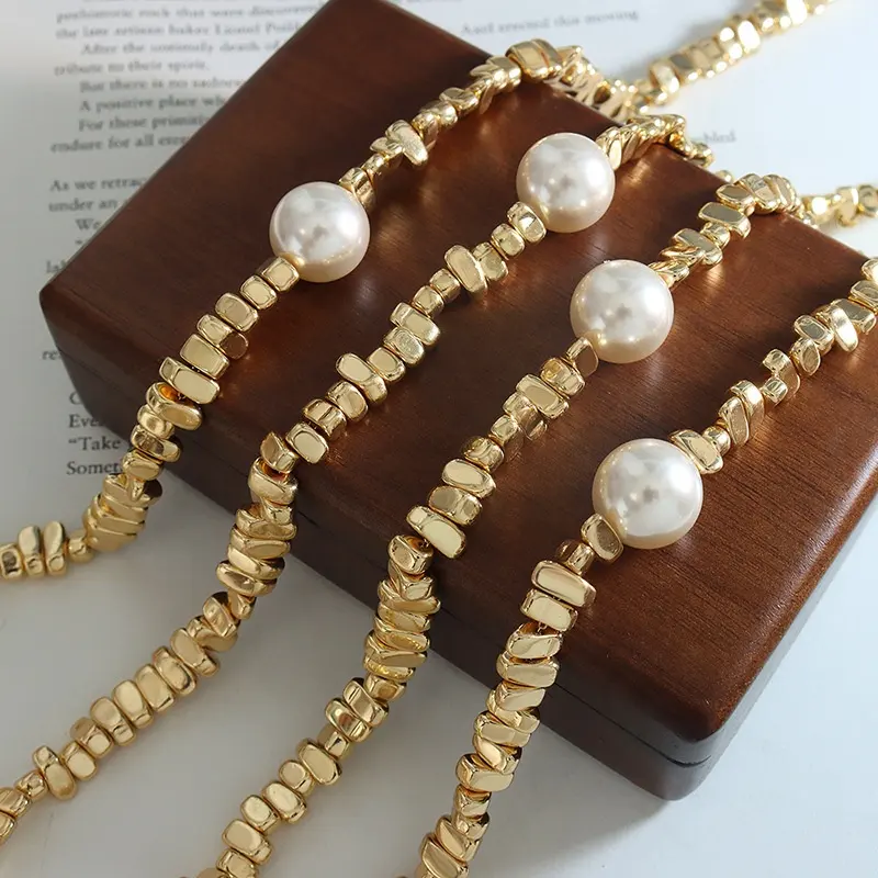 MECYLIFE Unregelmäßige quadratische Perlenkette Imitation Perlenkette Personal isierte Silber Gold Farbe kubische Erz Perlen Halskette