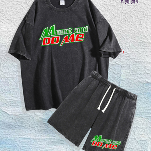 US-Lager: <span class=keywords><strong>100</strong></span>% Baumwolle Gewaschenes 'Mount and Do Me' Bedrucktes T-Shirt & Shorts Set, 3 Farben - Product Image 1