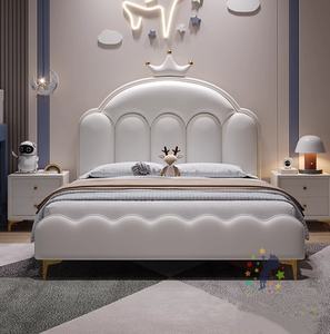 <span class=keywords><strong>Cama</strong></span> Individual Moderna y Sencilla para Niños, Color Rosa, de Madera Maciza, con Diseño de Corona, para Niños y Niñas, con Tapicería de Cuero Artificial, Disponible en Tamaños Completos - Product Image 2