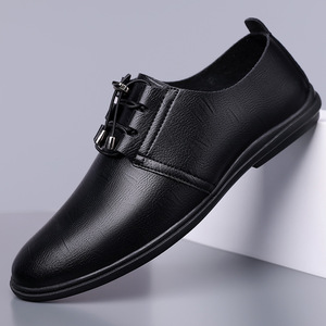 Mocasines de cuero para hombre, negros, sin cordones, con suela suave, cómodos para conducir, para uso en negocios y ocio. - Product Image 1