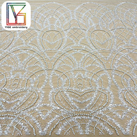 Tissu en dentelle de tulle perlé de luxe à la mode, tissu en maille de perles écologique, tissu brodé de paillettes pour robes de mariée