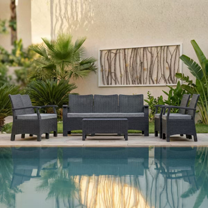 Ensemble de conversation d'extérieur 4 pièces en rotin tressé de qualité commerciale avec coussins épais amovibles pour jardin, cour et terrasse - Product Image 5