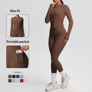 Ensemble de <span class=keywords><strong>sport</strong></span> 2 pièces Lulu personnalisé pour <span class=keywords><strong>femme</strong></span> : haut respirant à manches longues et pantalon de yoga/fitness amincissant double face - Product Image 2