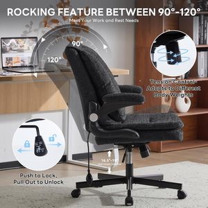 Criss Cross Legged Office <b>Chair</b> with Flip-Up <b>Back</b>&Dynamic Airbag Lumbar <b>Support</b>, Wide Seat Desk <b>Chair</b>, Flip-Up Arms with Wheels - Product Image 5
