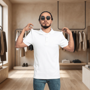Chemise à manches courtes pour homme, grise, en jersey de coton, respirante, séchage rapide, boutonnée, coupe classique, décontractée, couleur unie, logo sur le devant - Product Image 1