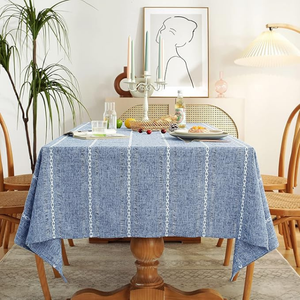 Fabricante directo Manteles personalizados Mantel de lino Flor Rectángulo Mantel redondo Mantel bordado con borla - Product Image 4