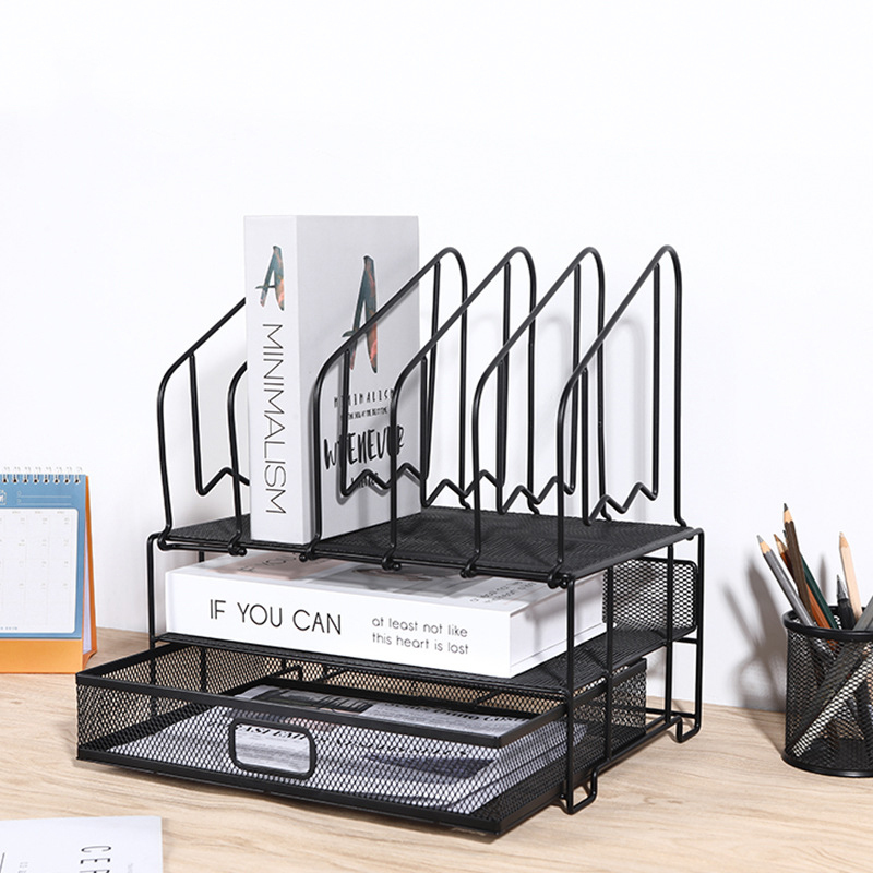 New Design Factory Price School Office File Organizer Steel Mesh Desk Organizer With Sliding Basket