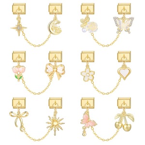 <span class=keywords><strong>Bracelet</strong></span> à Breloques Italien Acier Inoxydable Plaqué Or DIY Accessoires Pendentif Nœud Fleur Module pour <span class=keywords><strong>Bracelet</strong></span> à Breloques Italien - Product Image 2