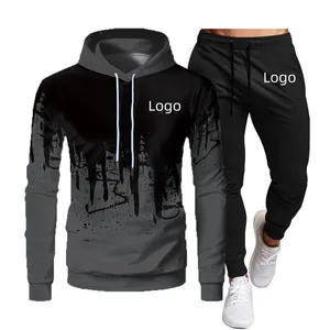 New Arrival Man Solid color long sleeve sports hoodie 3D Jogger Set Two Piece Set Tracksuit Plain Sweatsuit Jogging Suit