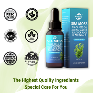 Haccp OEM ODM Gouttes liquides de mousse de mer sans sucre avec huile de nigelle, mousse de mer, ashwagandha, racine de bardane et fucus vésiculeux - Product Image 3