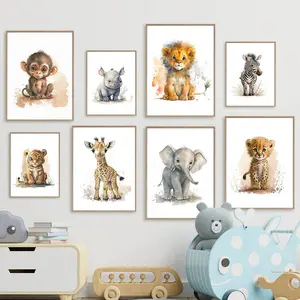 Animals Wall Art Prints Set Tiger Elephant Zebra Giraffe Safari Animals Pictures Nursery Decor Art