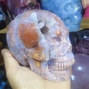Kindfull Natural Star Rose Quartz Skulls Blue Apatite Druzy Human Skulls Crystal Home Decor para Halloween Healing Stones - Product Image 4