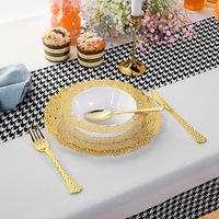 Lot de 25 assiettes à bord doré de 7.5 pouces en plastique doré vaisselle jetable avec fourchette couteau cuillère tasse serviette