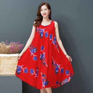 เดรสมิดิผ้าชีฟองแขนกุดลายดอกไม้ย้อนยุคลายดอกไม้ฤดูร้อน - Product Image 4