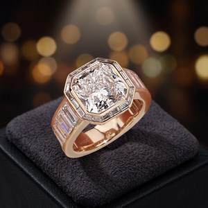 แหวนหมั้นสวยงาม 5.1 กะรัต D VS1 ทองคำแท้ 18k ชุบทองคำชมพู เพชรทรง Asscher เพชรเลี้ยงในห้องปฏิบัติการ รับรองโดย IGI - Product Image 4