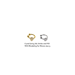 Crystal <b>Earrings</b> 316L Stainless Steel PVD Gold Plating Heart Shape With Rhinestones For Women Jewelry - Product Image 2