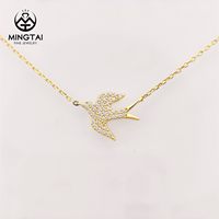 Mode Saint Valentin Cadeaux Femmes Bijoux Jaune Plaqué Or Paix Oiseau Charmes Pendentif Collier CZ Bijoux pour Enfants