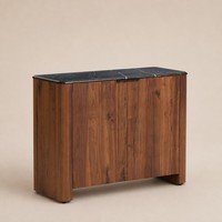 Buffet en bois avec surface en marbre noir, armoire de rangement, console à 2 portes, meuble d'entrée pour salon