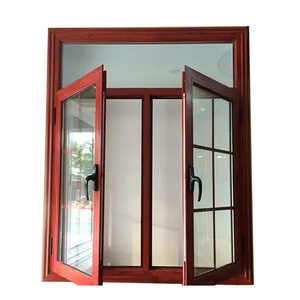 High quality wooden color German brand hardware Aluminum casement window & door double glazed windows