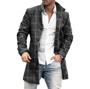 디지털 인쇄 턴 다운 칼라 겨울 따뜻한 격자 무늬 재킷 유럽 스타일 thinny 방풍 남성 디자이너 재킷