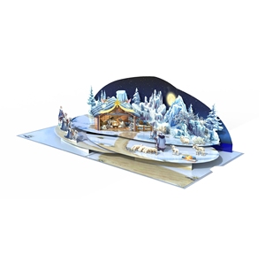 Tarjeta de Navidad 3D Hecha a Mano de Primera Calidad con Escena de la Natividad Sagrada, Montañas Cubiertas de Nieve, Escultura de Papel - Product Image 1