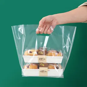 定制印刷透明外卖快餐包装方形底塑料购物袋带手柄