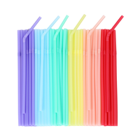 100 pièces/sac Pailles à boire jetables en plastique flexibles, couleurs unies, pailles courbées