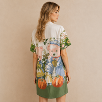 Pyjama d'été pour femmes à manches courtes imprimé dessin animé, robe de nuit ample et mignonne
